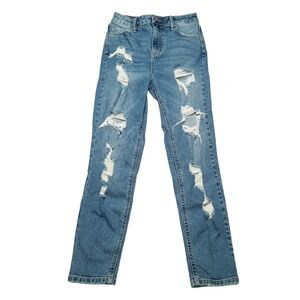 Cello Jeans Womens 1 Blue‎ Skinny Denim High Rise Distressed Ripped Medium Wash